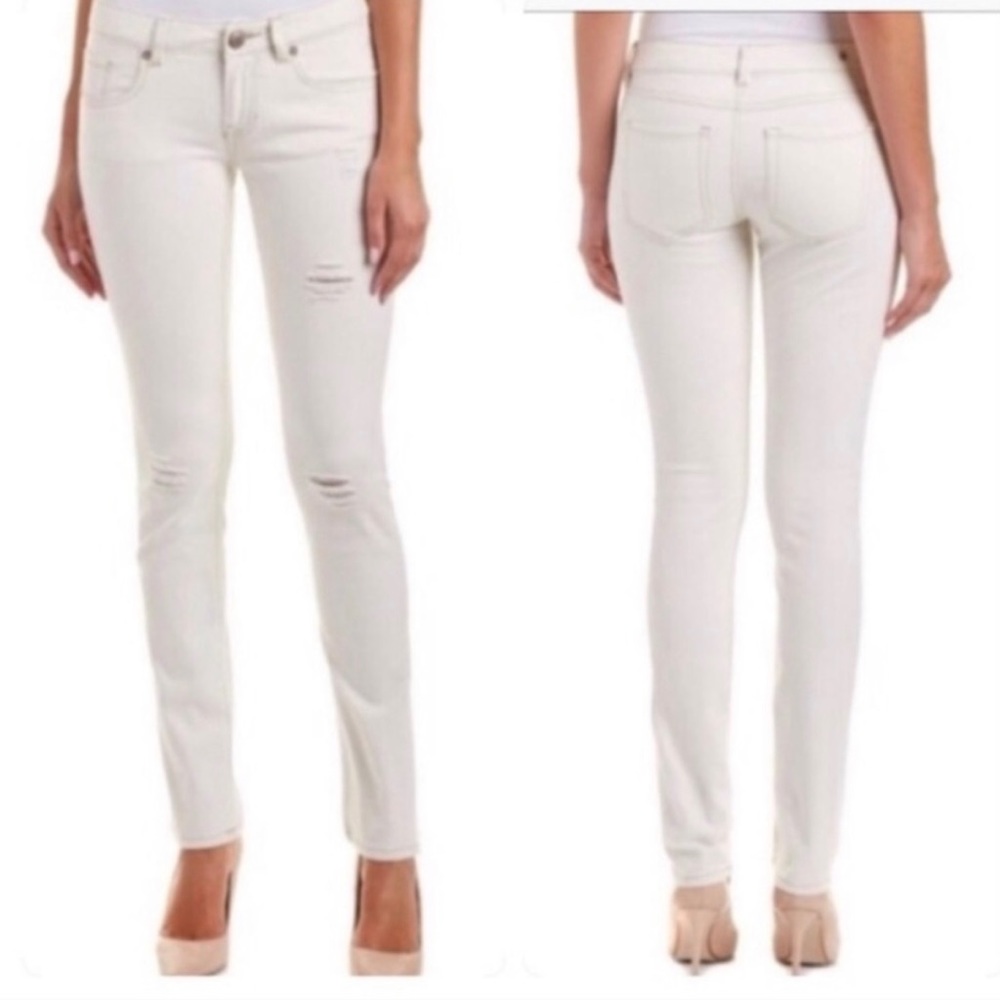 Cabi white distressed boyfriend jeans
